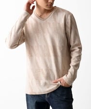 MKKDC33069 MK MICHEL KLEIN HOMME(MKミッシェルクランオム) Vネック長袖カットソー /幾何学模様 ベージュ(82)
