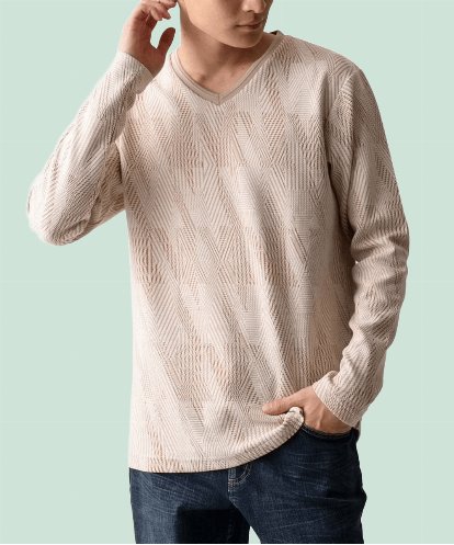 MKKDC33069 MK MICHEL KLEIN HOMME 【残りわずか/在庫限り/洗える】幾何学模様Vネックカットソー長袖