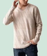 MKKDC33069 MK MICHEL KLEIN HOMME(MKミッシェルクランオム) 【残りわずか/在庫限り/洗える】幾何学模様Vネックカットソー長袖 ベージュ(82)