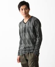 MKKDC33069 MK MICHEL KLEIN HOMME(MKミッシェルクランオム) Vネック長袖カットソー /幾何学模様 ブラック(94)