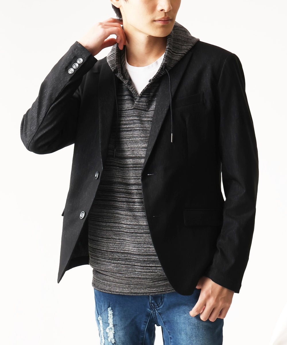 MKKDC40099 MK MICHEL KLEIN HOMME(MKミッシェルクランオム) スキッパーネックパーカー / メランジジャージ  ブラック