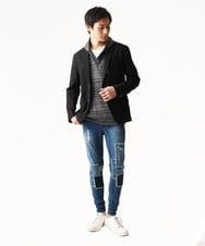 MKKDC40099 MK MICHEL KLEIN HOMME(MKミッシェルクランオム) スキッパーネックパーカー / メランジジャージ  ブラック