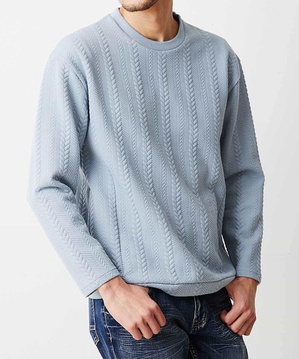 MKKDO01069 MK MICHEL KLEIN HOMME(MKミッシェルクランオム) ライトへリンボン / クルーネック ライトブルー(54)