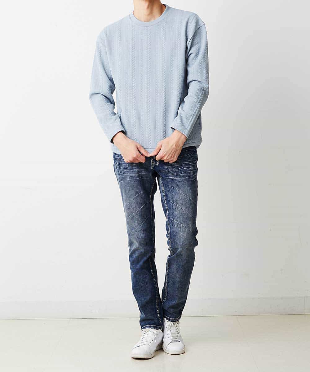 MKKDO01069 MK MICHEL KLEIN HOMME(MKミッシェルクランオム) ライトへリンボン / クルーネック ライトブルー(54)
