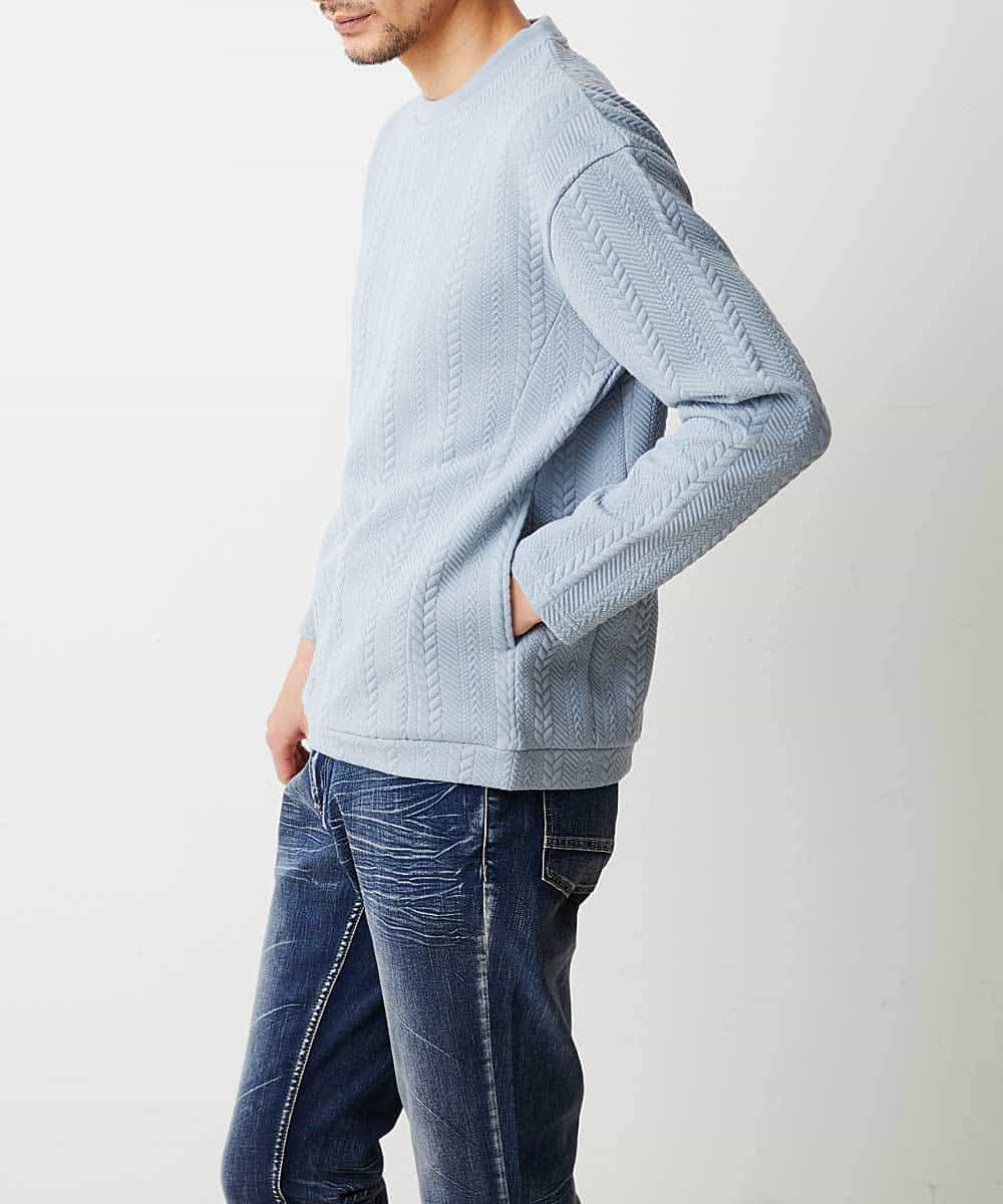 MKKDO01069 MK MICHEL KLEIN HOMME(MKミッシェルクランオム) ライトへリンボン / クルーネック ライトブルー(54)