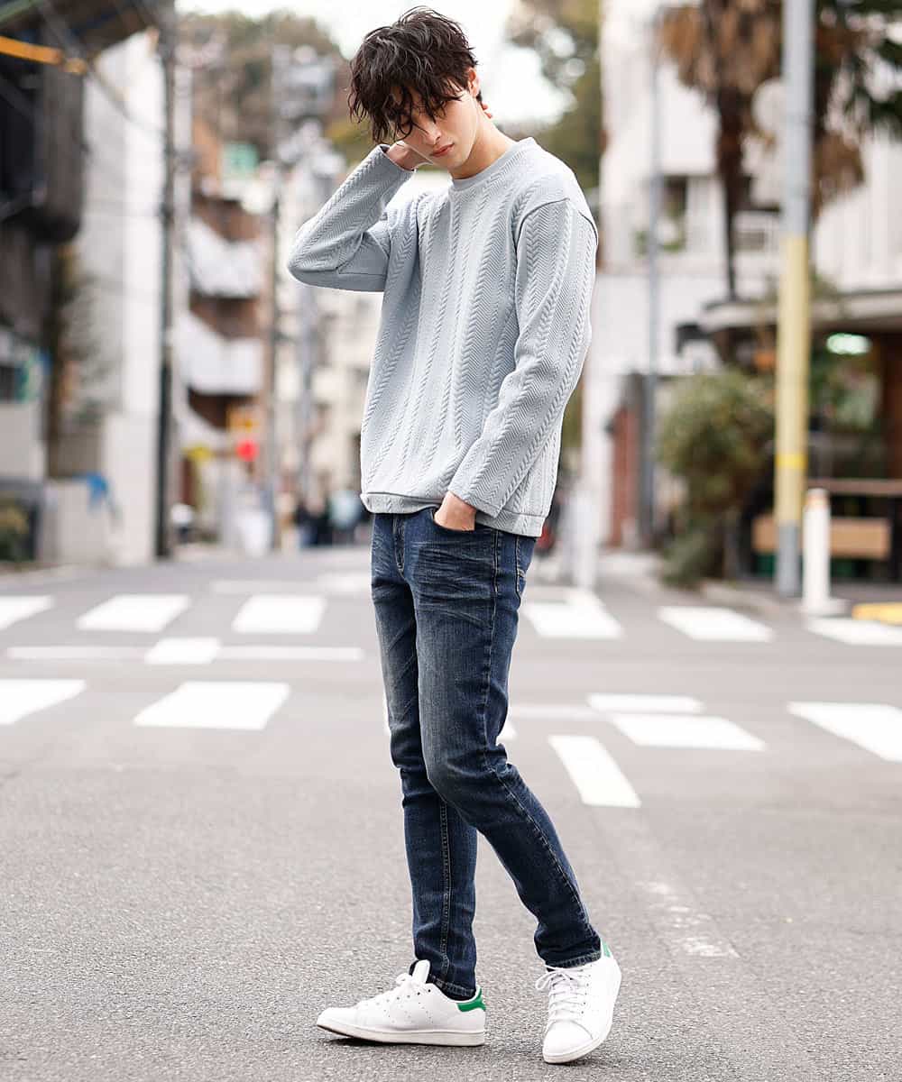MKKDO01069 MK MICHEL KLEIN HOMME(MKミッシェルクランオム) ライトへリンボン / クルーネック ライトブルー(54)