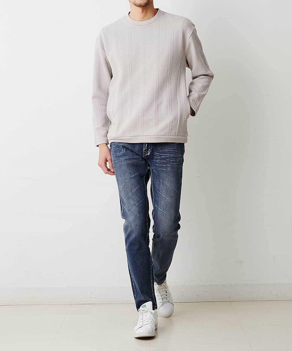 MKKDO01069 MK MICHEL KLEIN HOMME(MKミッシェルクランオム) ライトへリンボン / クルーネック ベージュ(82)