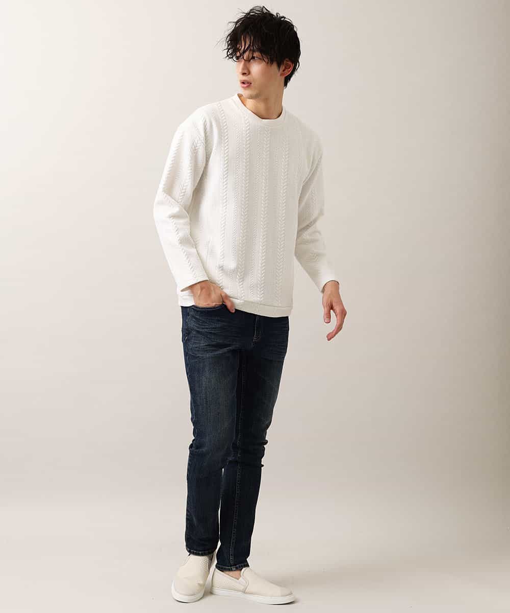 MKKDO01069 MK MICHEL KLEIN HOMME(MKミッシェルクランオム) ライトへリンボン / クルーネック ホワイト(90)
