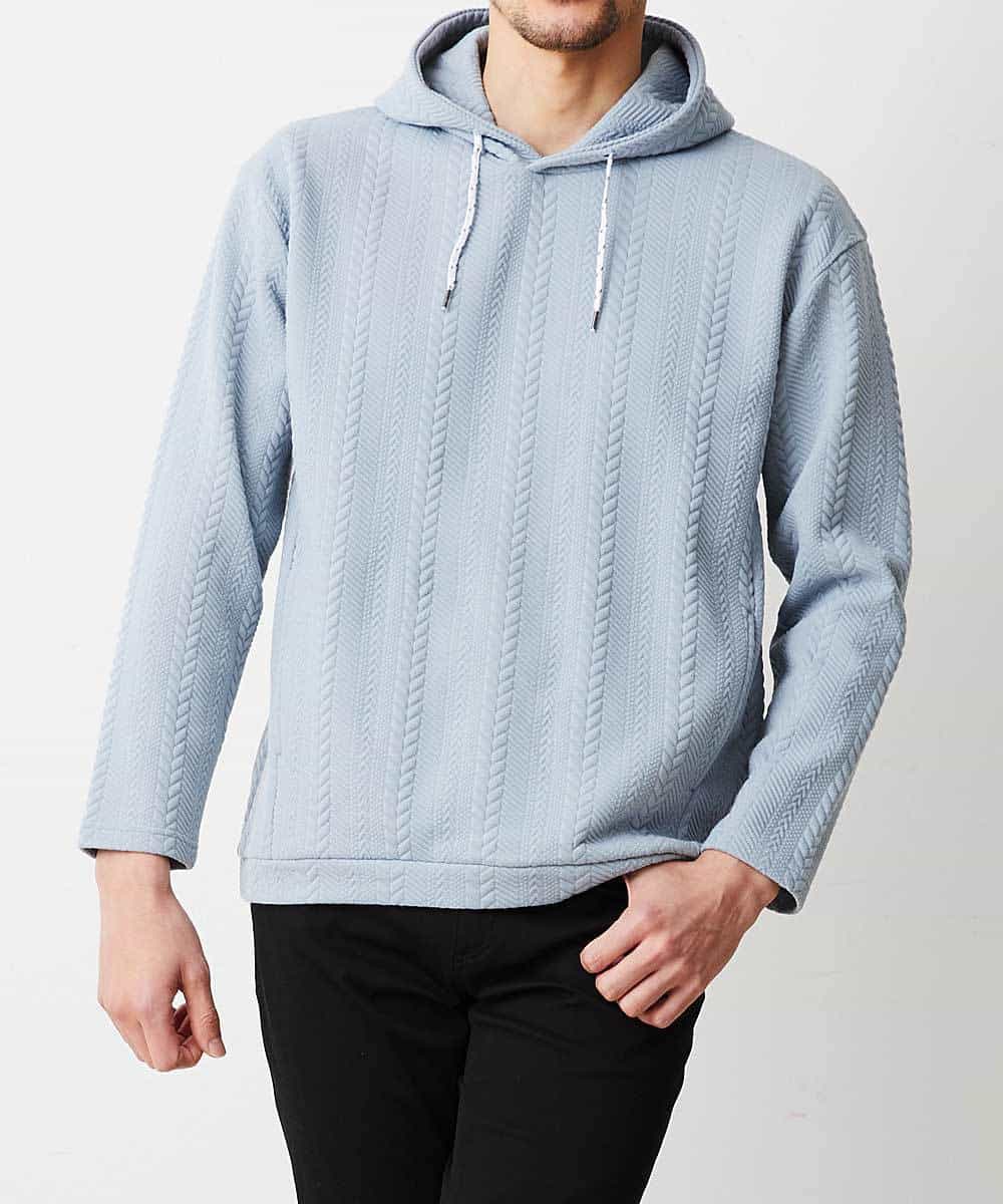 MKKDO02079 MK MICHEL KLEIN HOMME(MKミッシェルクランオム) ライトへリンボン / プルオーバーパーカー ライトブルー(54)
