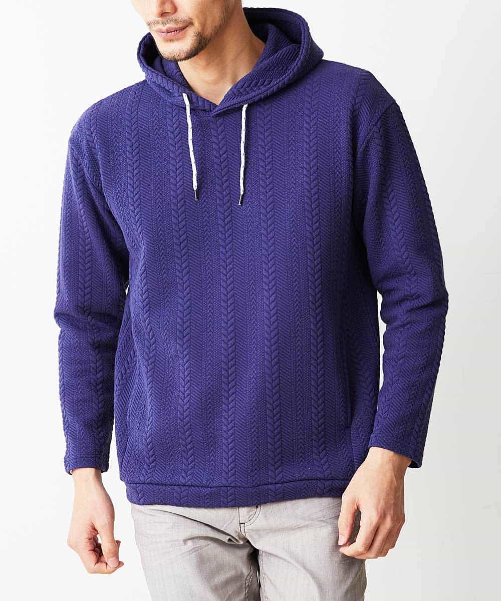 MKKDO02079 MK MICHEL KLEIN HOMME(MKミッシェルクランオム) ライトへリンボン / プルオーバーパーカー ネイビー(57)