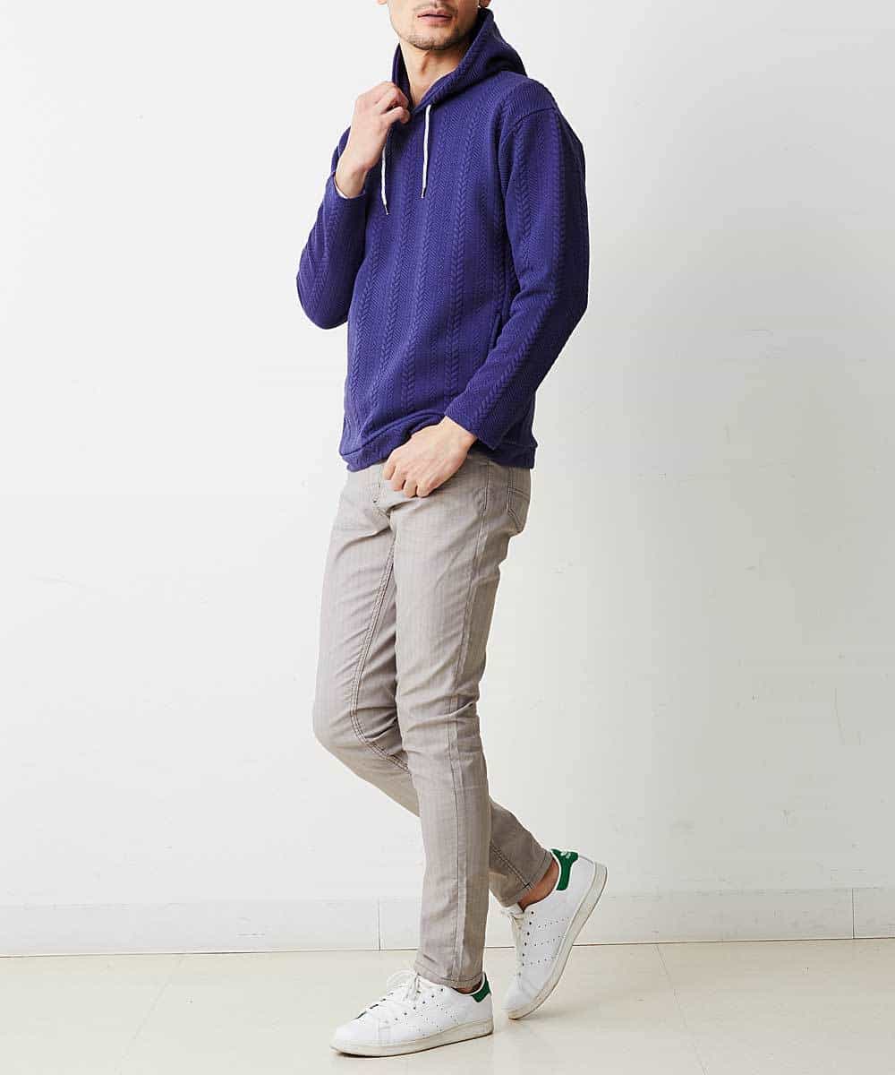 MKKDO02079 MK MICHEL KLEIN HOMME(MKミッシェルクランオム) ライトへリンボン / プルオーバーパーカー ネイビー(57)