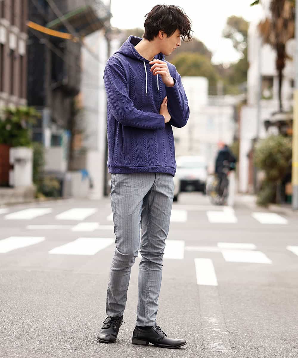 MKKDO02079 MK MICHEL KLEIN HOMME(MKミッシェルクランオム) ライトへリンボン / プルオーバーパーカー ネイビー(57)