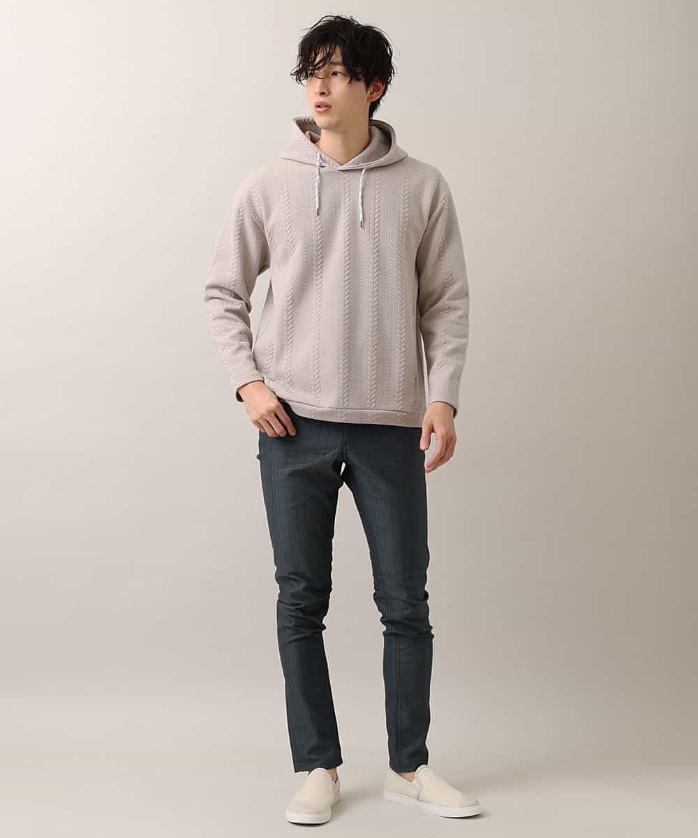MKKDO02079 MK MICHEL KLEIN HOMME(MKミッシェルクランオム) ライトへリンボン / プルオーバーパーカー ベージュ(82)