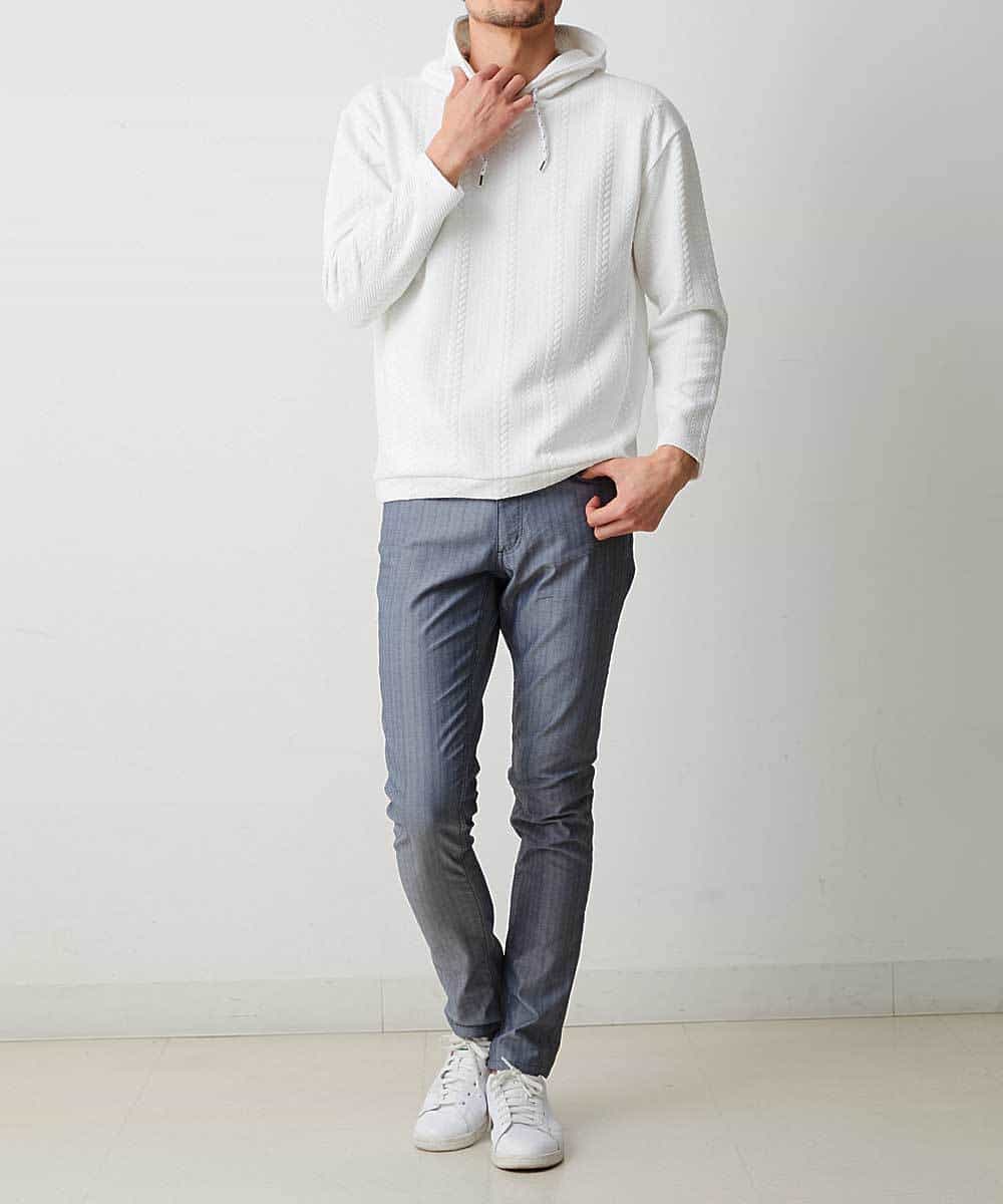 MKKDO02079 MK MICHEL KLEIN HOMME(MKミッシェルクランオム) ライトへリンボン / プルオーバーパーカー ホワイト(90)