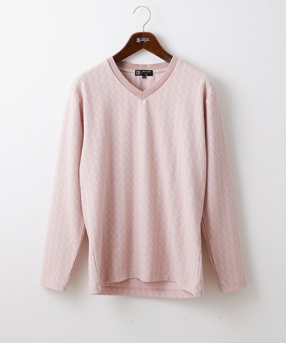 MKKDU01063 MK MICHEL KLEIN HOMME(MKミッシェルクランオム) へリンボンカットソー ピンク(03)