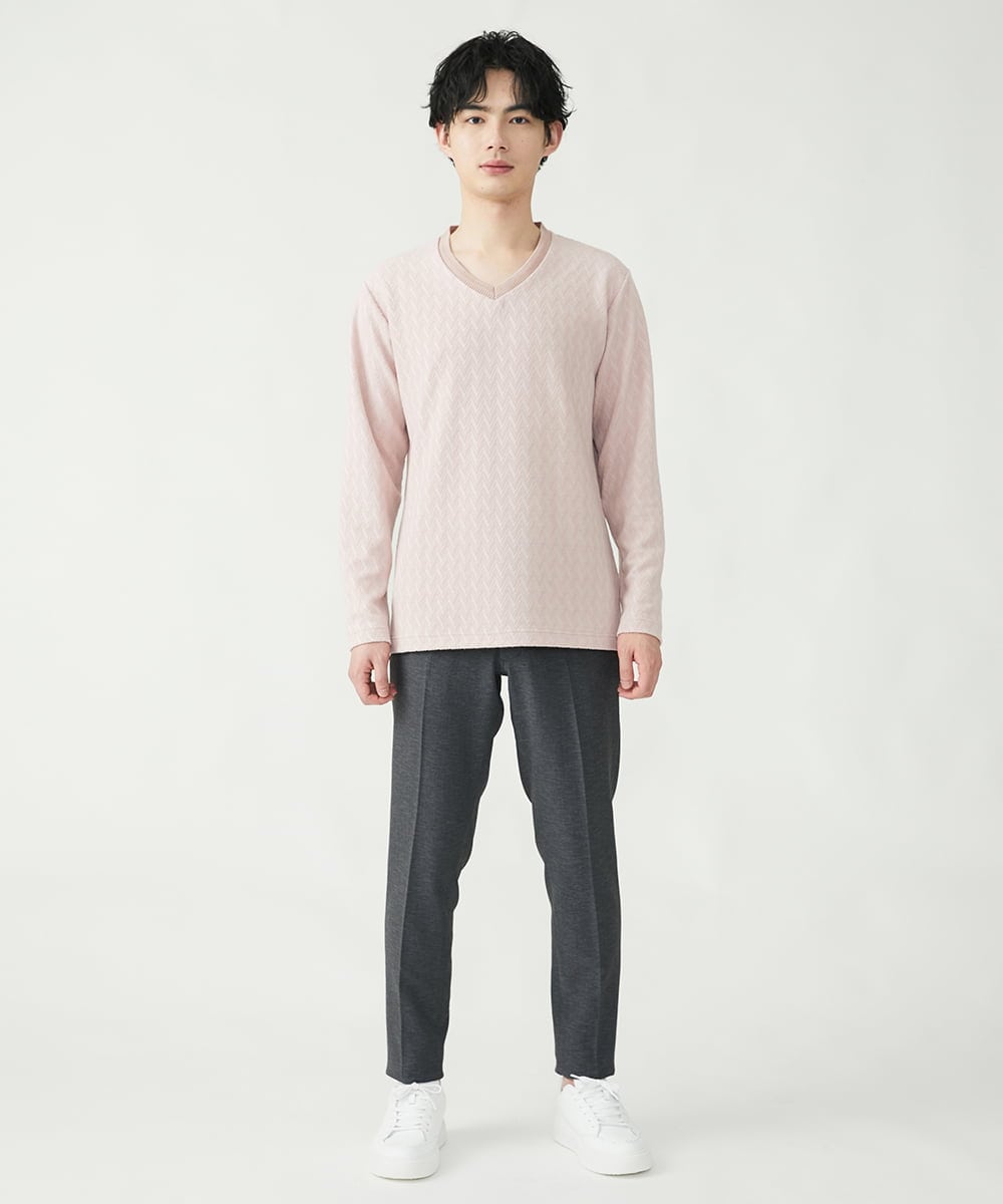 MKKDU01063 MK MICHEL KLEIN HOMME(MKミッシェルクランオム) へリンボンカットソー ピンク(03)