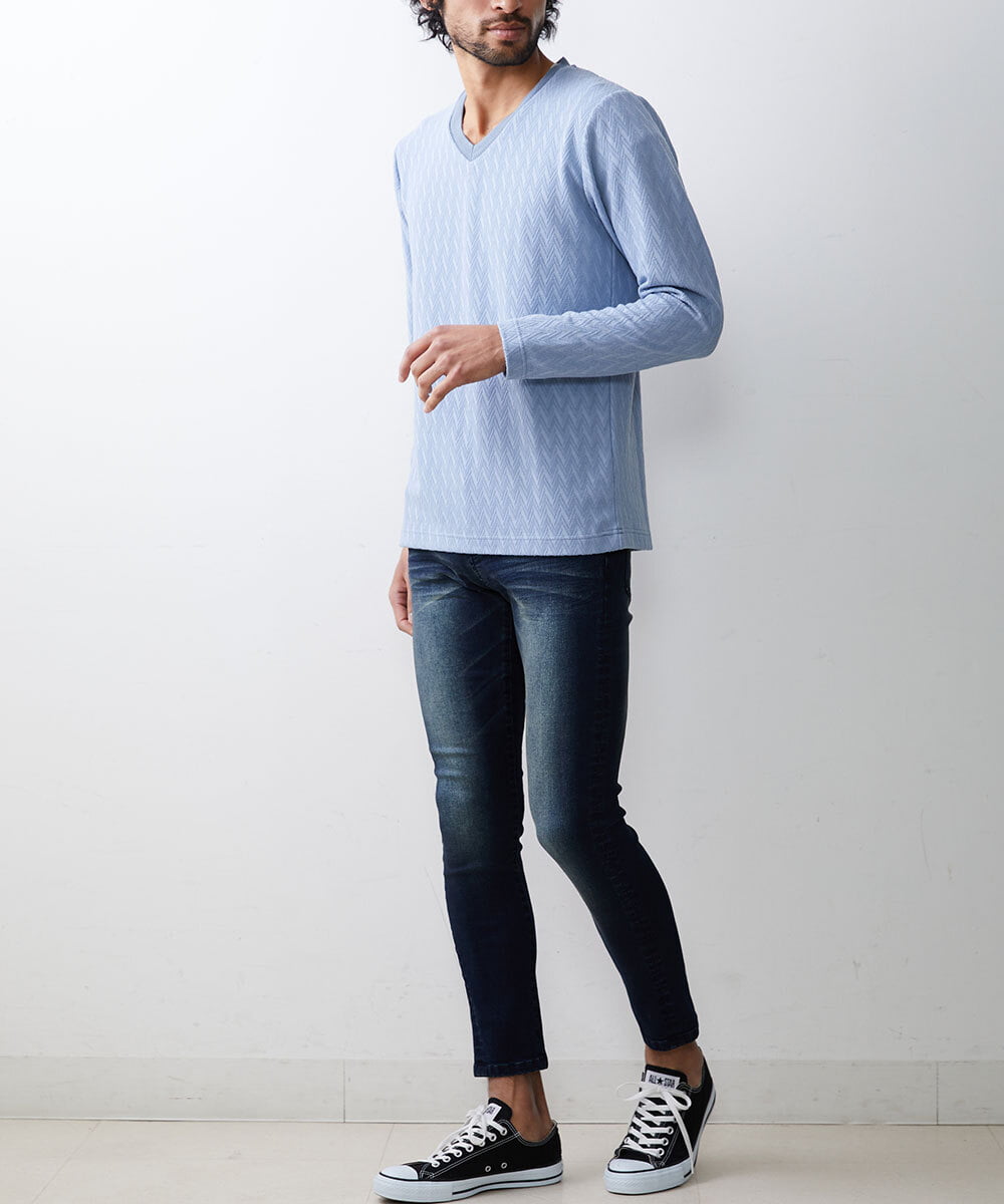 MKKDU01063 MK MICHEL KLEIN HOMME(MKミッシェルクランオム) へリンボンカットソー ライトブルー(50)