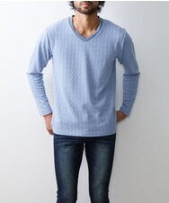 MKKDU01063 MK MICHEL KLEIN HOMME(MKミッシェルクランオム) へリンボンカットソー ライトブルー(50)