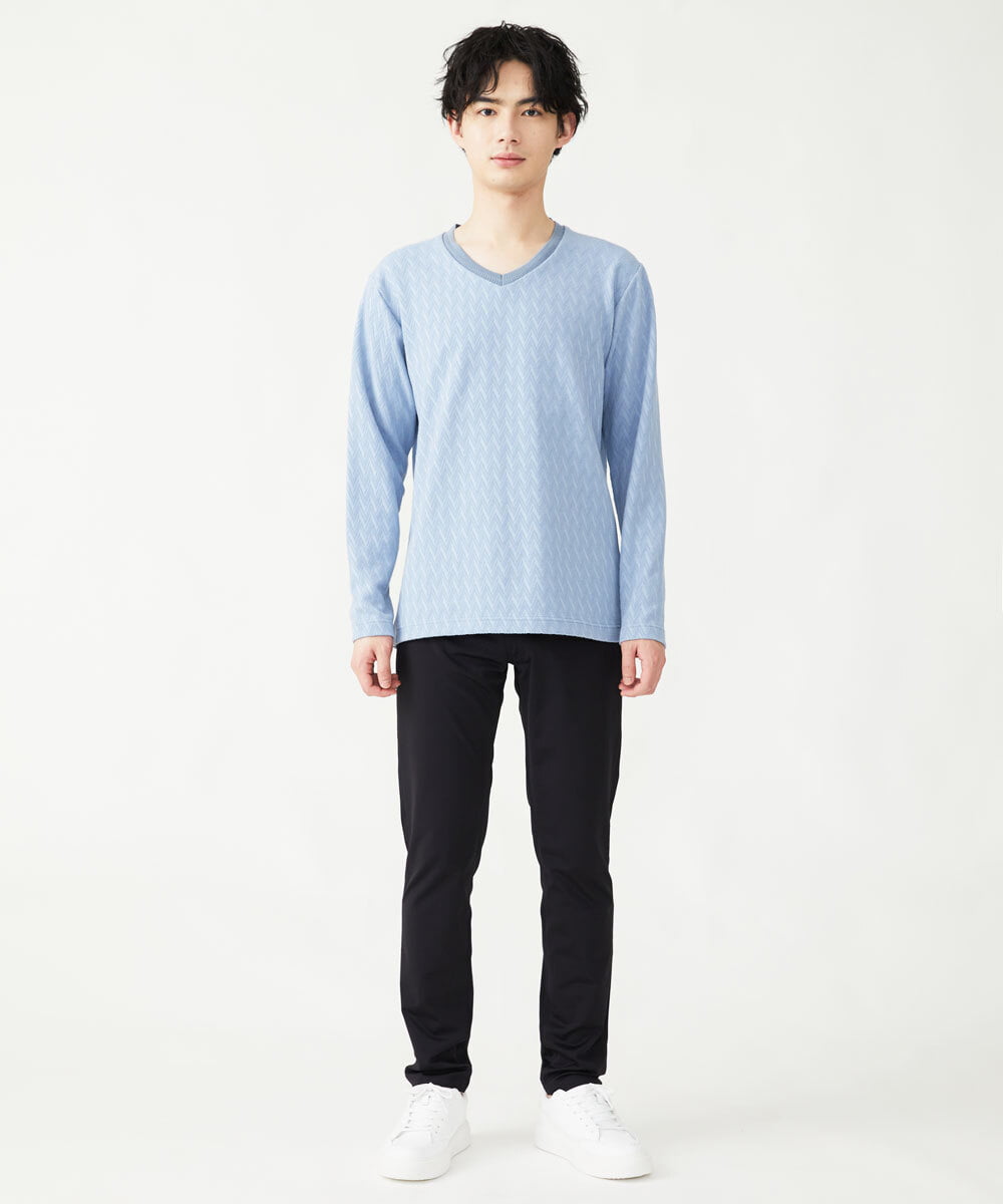MKKDU01063 MK MICHEL KLEIN HOMME(MKミッシェルクランオム) へリンボンカットソー ライトブルー(50)