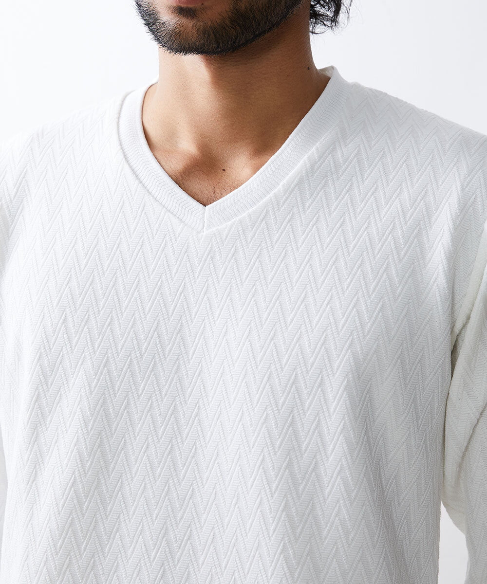 MKKDU01063 MK MICHEL KLEIN HOMME(MKミッシェルクランオム) へリンボンカットソー ホワイト(90)