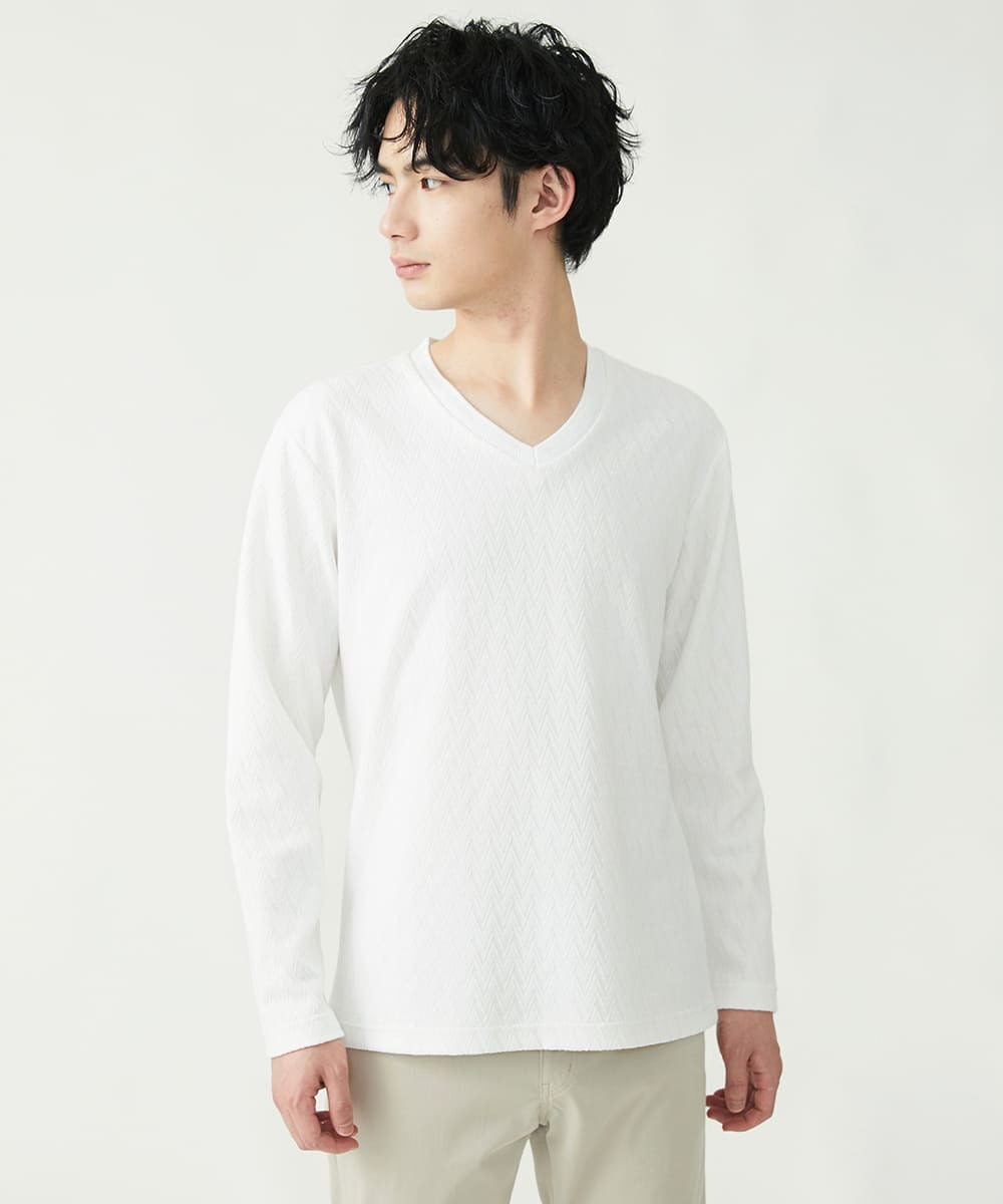 MKKDU01063 MK MICHEL KLEIN HOMME(MKミッシェルクランオム) へリンボンカットソー ホワイト(90)