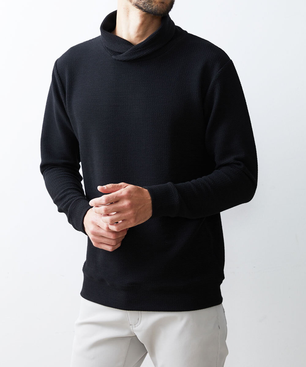 MKKDU07090 MK MICHEL KLEIN HOMME(MKミッシェルクランオム) ショールネックカットソー ブラック(94)