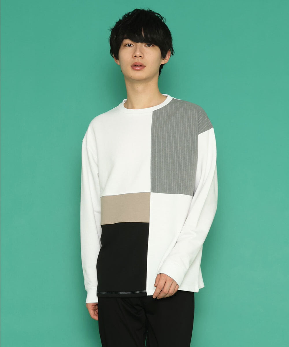 MKKDU80085 MK MICHEL KLEIN HOMME(MKミッシェルクランオム) ブロックカットソー ホワイト(90)