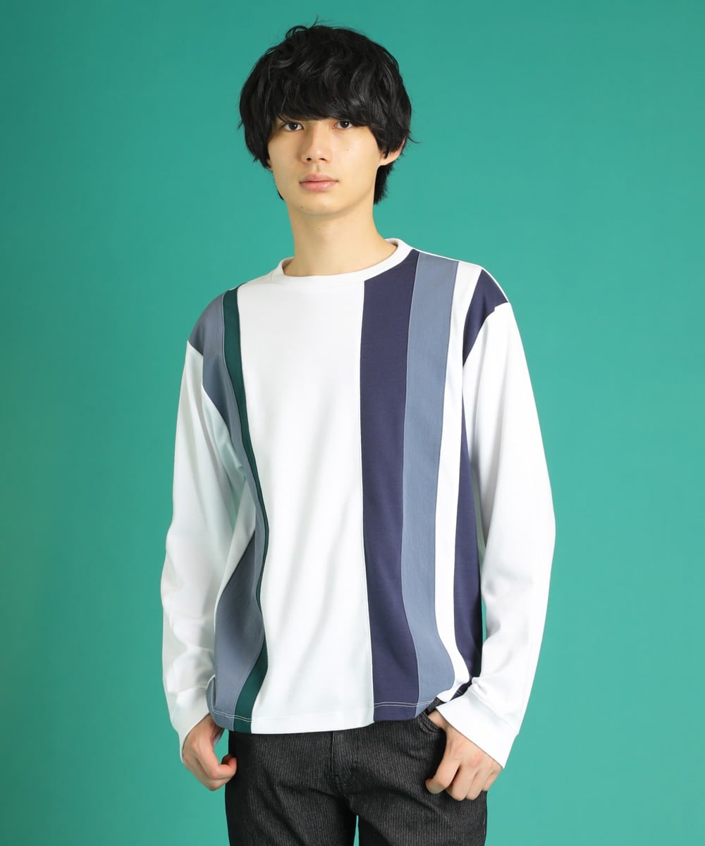 MKKDU81059 MK MICHEL KLEIN HOMME(MKミッシェルクランオム) ストライプ柄カットソー ホワイト(90)
