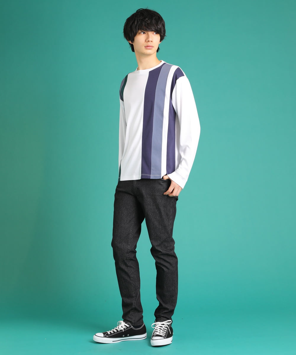 MKKDU81059 MK MICHEL KLEIN HOMME(MKミッシェルクランオム) ストライプ柄カットソー ホワイト(90)
