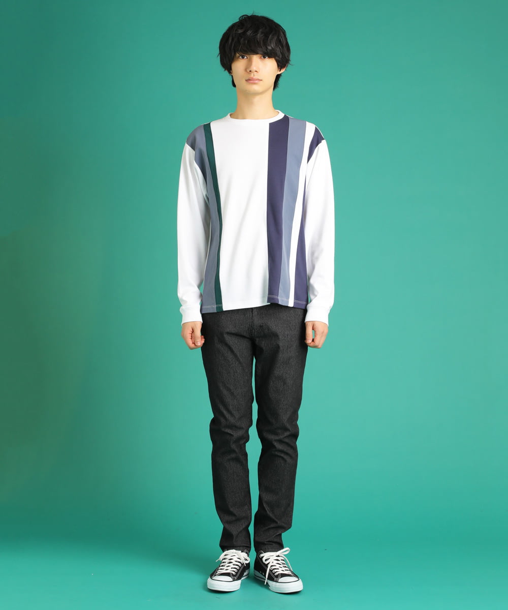 MKKDU81059 MK MICHEL KLEIN HOMME(MKミッシェルクランオム) ストライプ柄カットソー ホワイト(90)