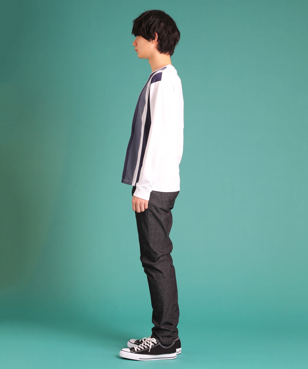 MKKDU81059 MK MICHEL KLEIN HOMME(MKミッシェルクランオム) ストライプ柄カットソー ホワイト(90)