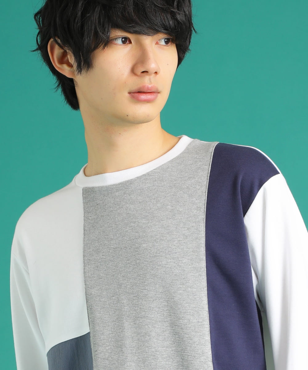 MKKDU82059 MK MICHEL KLEIN HOMME(MKミッシェルクランオム) ブロック柄カットソー ホワイト(90)