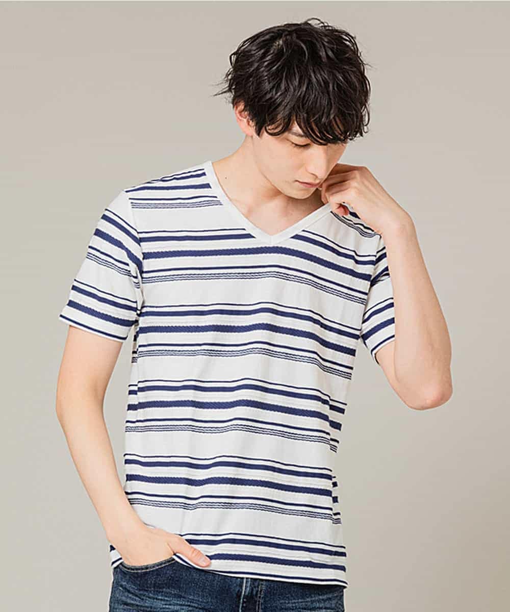 MKKFJ80059 MK MICHEL KLEIN HOMME(MKミッシェルクランオム) カットソー／タックルランダムBD ホワイト