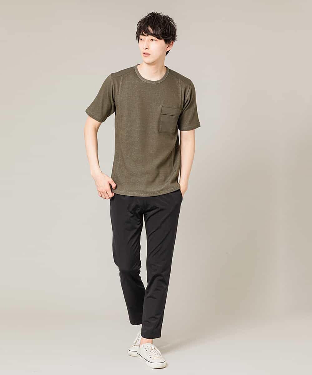 MKKFL23069 MK MICHEL KLEIN HOMME(MKミッシェルクランオム) カットソー／メッシュプレーティング カーキ
