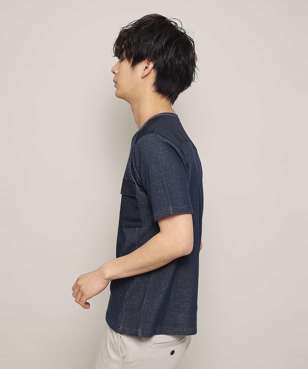 MKKFL23069 MK MICHEL KLEIN HOMME(MKミッシェルクランオム) カットソー／メッシュプレーティング ネイビー