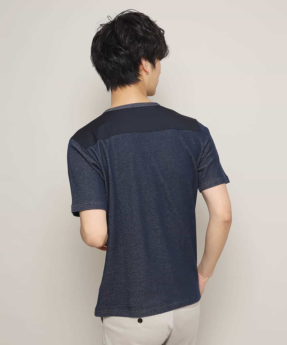 MKKFL23069 MK MICHEL KLEIN HOMME(MKミッシェルクランオム) カットソー／メッシュプレーティング ネイビー