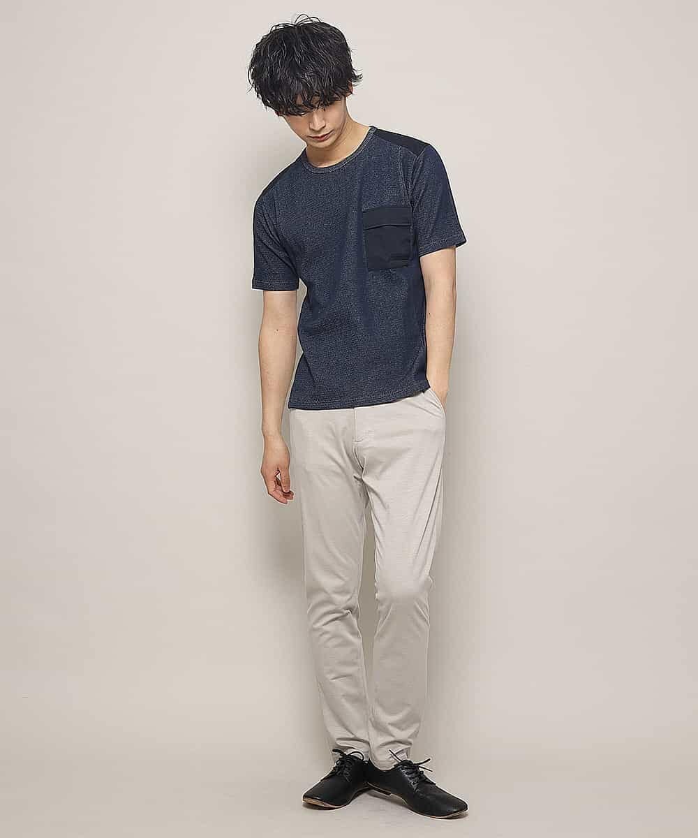 MKKFL23069 MK MICHEL KLEIN HOMME(MKミッシェルクランオム) カットソー／メッシュプレーティング ネイビー
