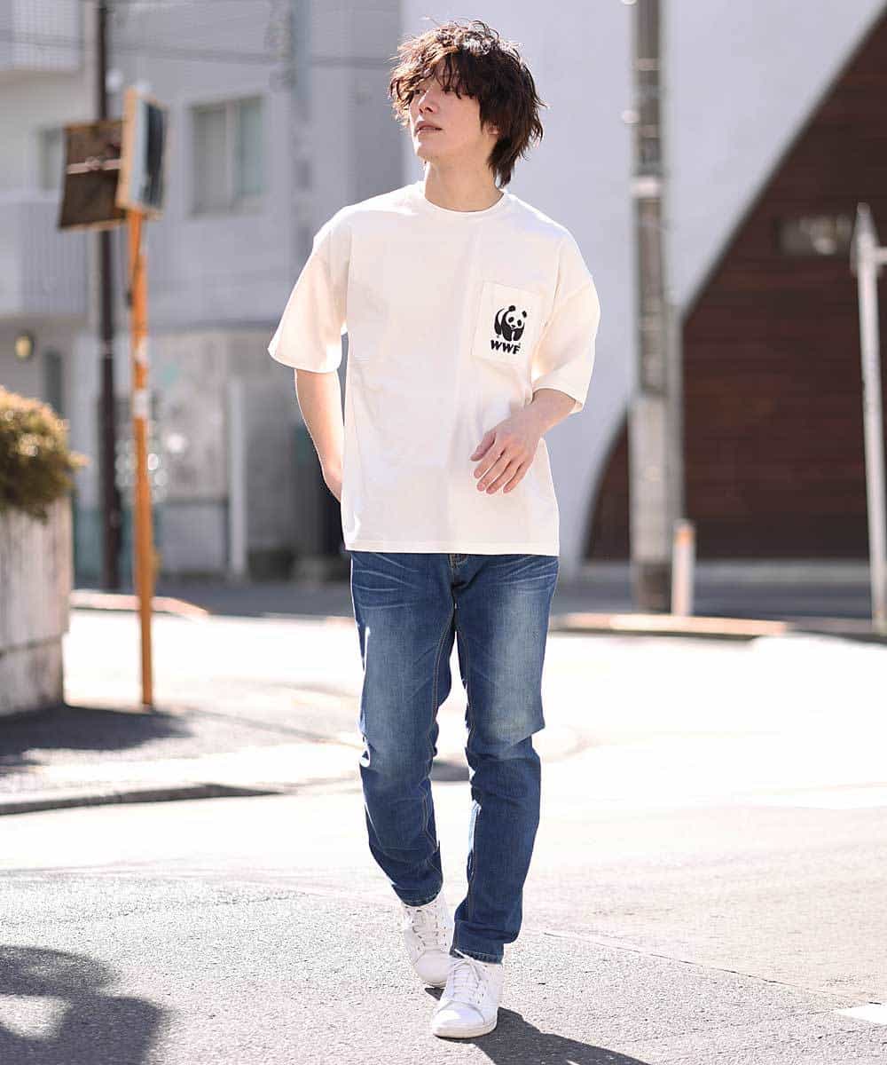 MKKFO21045 MK MICHEL KLEIN HOMME(MKミッシェルクランオム) 【WWFコラボ】クルーネック / ポケットカットソー ホワイト(90)