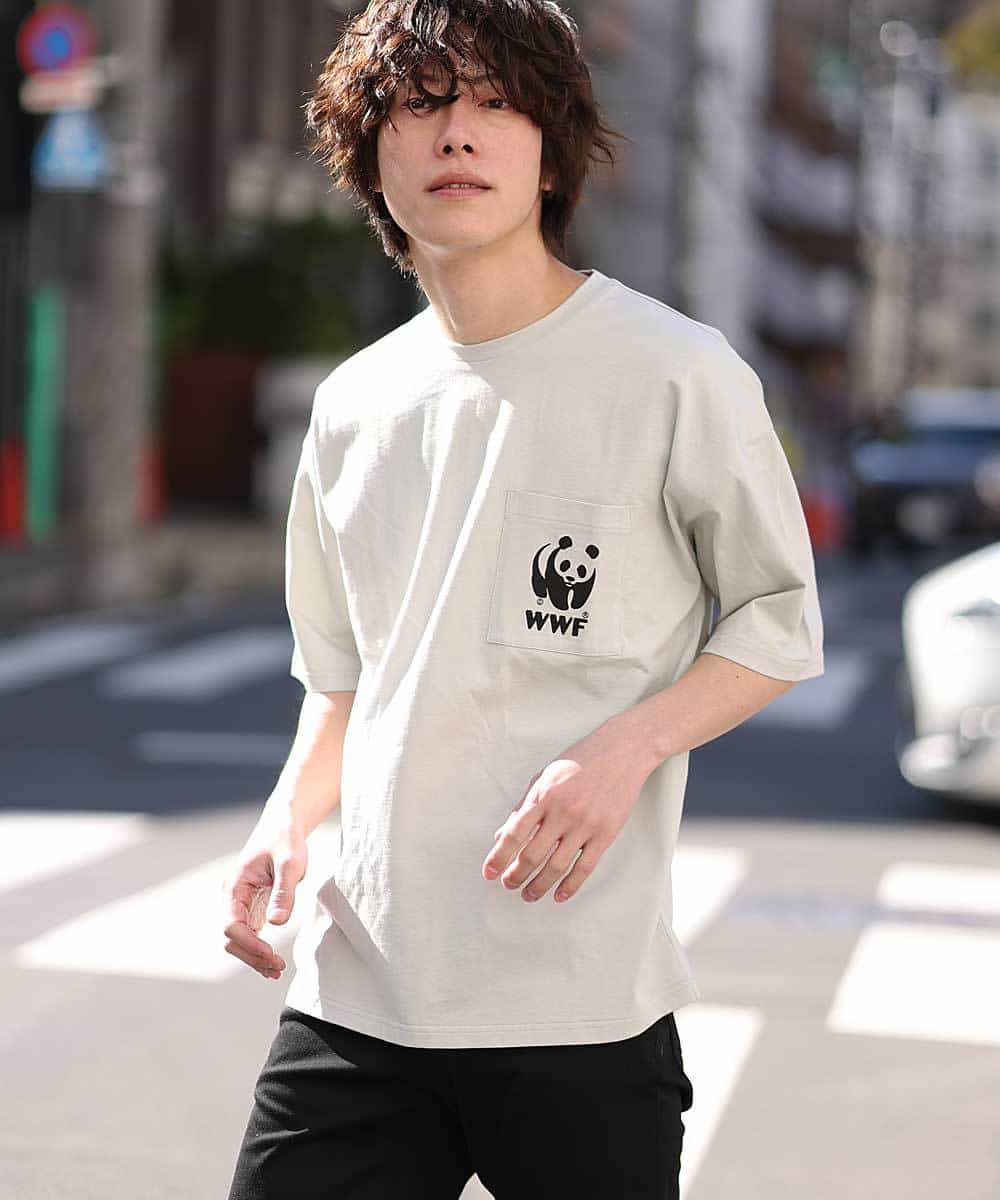 MKKFO21045 MK MICHEL KLEIN HOMME(MKミッシェルクランオム) 【WWFコラボ】クルーネック / ポケットカットソー ライトグレー(91)