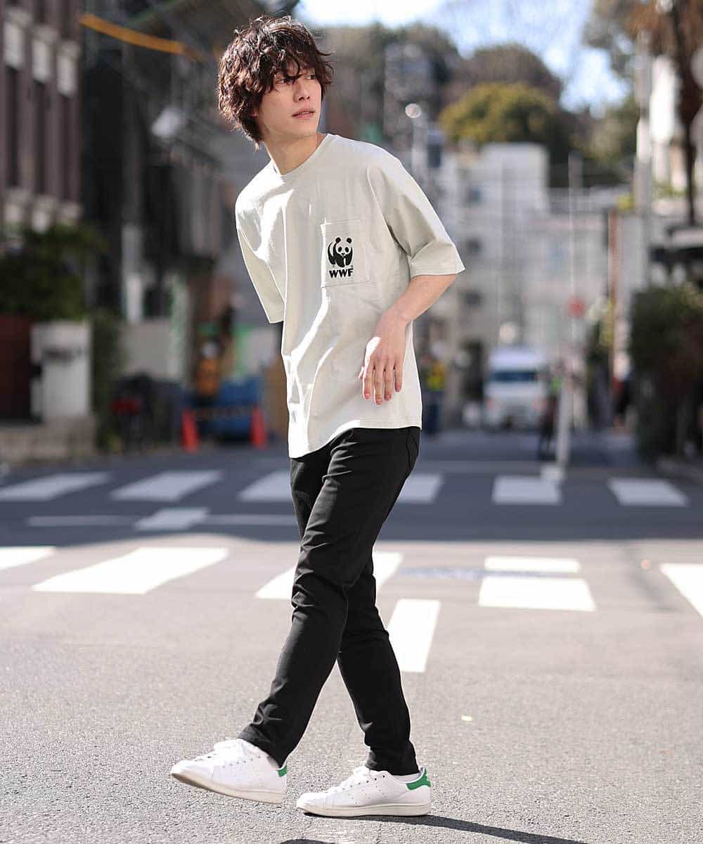 MKKFO21045 MK MICHEL KLEIN HOMME(MKミッシェルクランオム) 【WWFコラボ】クルーネック / ポケットカットソー ライトグレー(91)