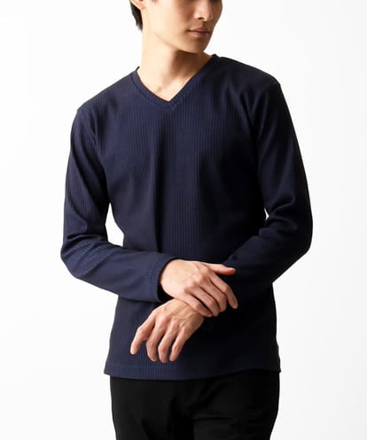 MK MICHEL KLEIN HOMME(MK ミッシェルクランオム) Vネックカットソー / 2トーンプレンティング ネイビー/紺 46