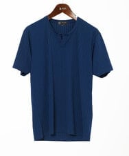 MKKGA58050 MK MICHEL KLEIN HOMME(MKミッシェルクランオム) スキッパーネックTシャツ / スリップウエーブジャガード ネイビー
