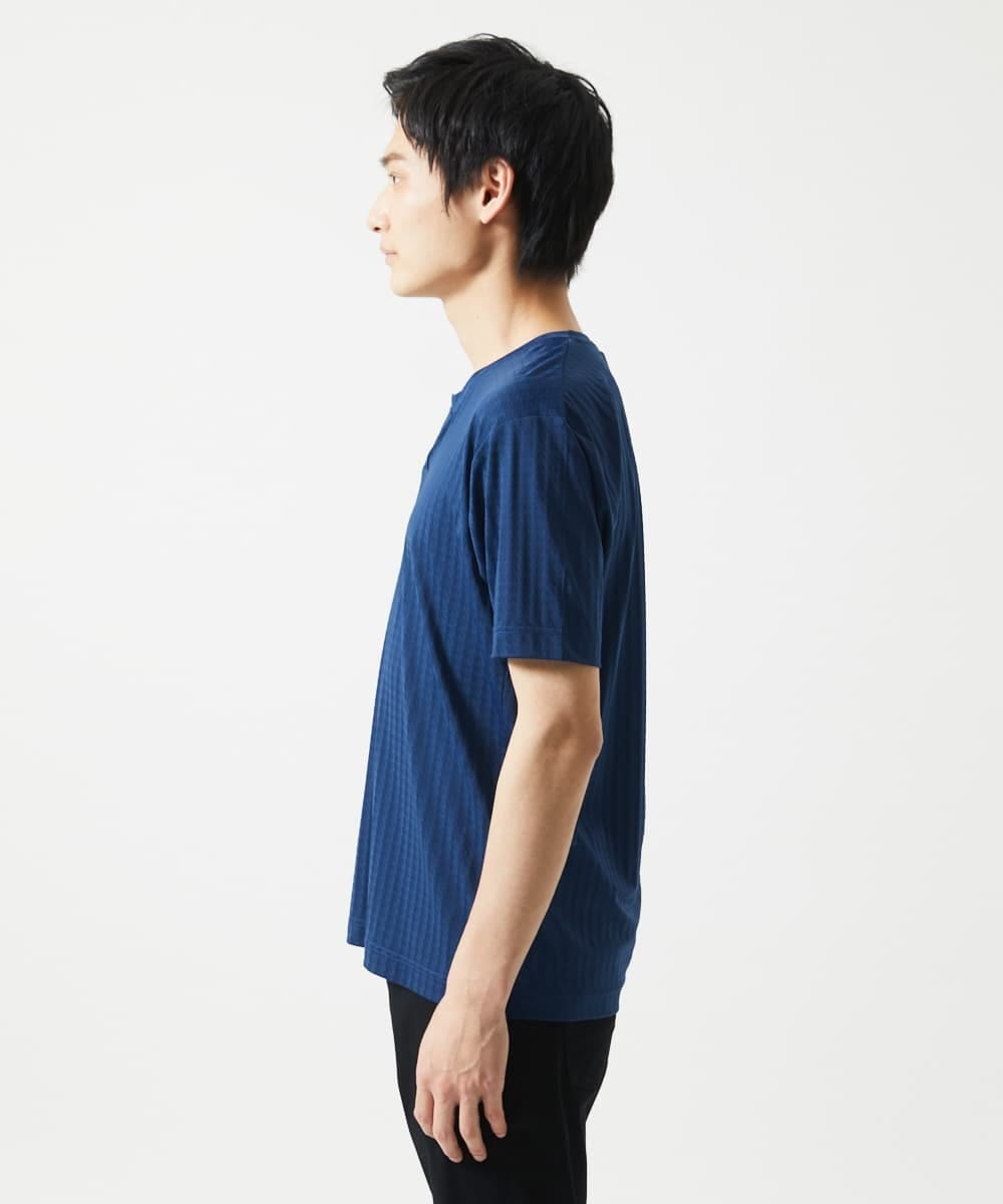 MKKGA58050 MK MICHEL KLEIN HOMME(MKミッシェルクランオム) スキッパーネックTシャツ / スリップウエーブジャガード ネイビー