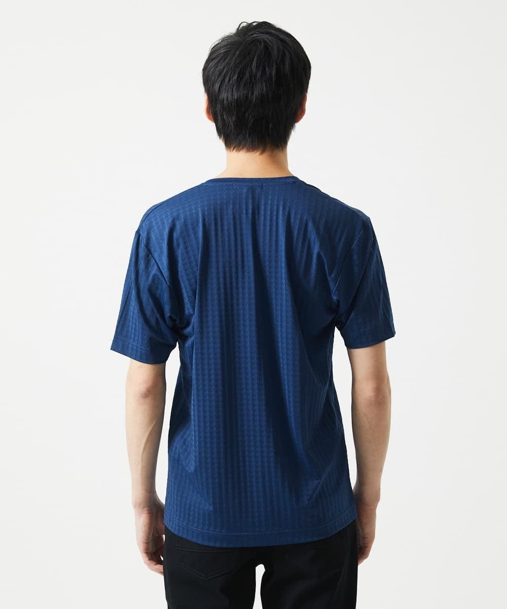MKKGA58050 MK MICHEL KLEIN HOMME(MKミッシェルクランオム) スキッパーネックTシャツ / スリップウエーブジャガード ネイビー