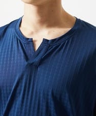 MKKGA58050 MK MICHEL KLEIN HOMME(MKミッシェルクランオム) スキッパーネックTシャツ / スリップウエーブジャガード ネイビー