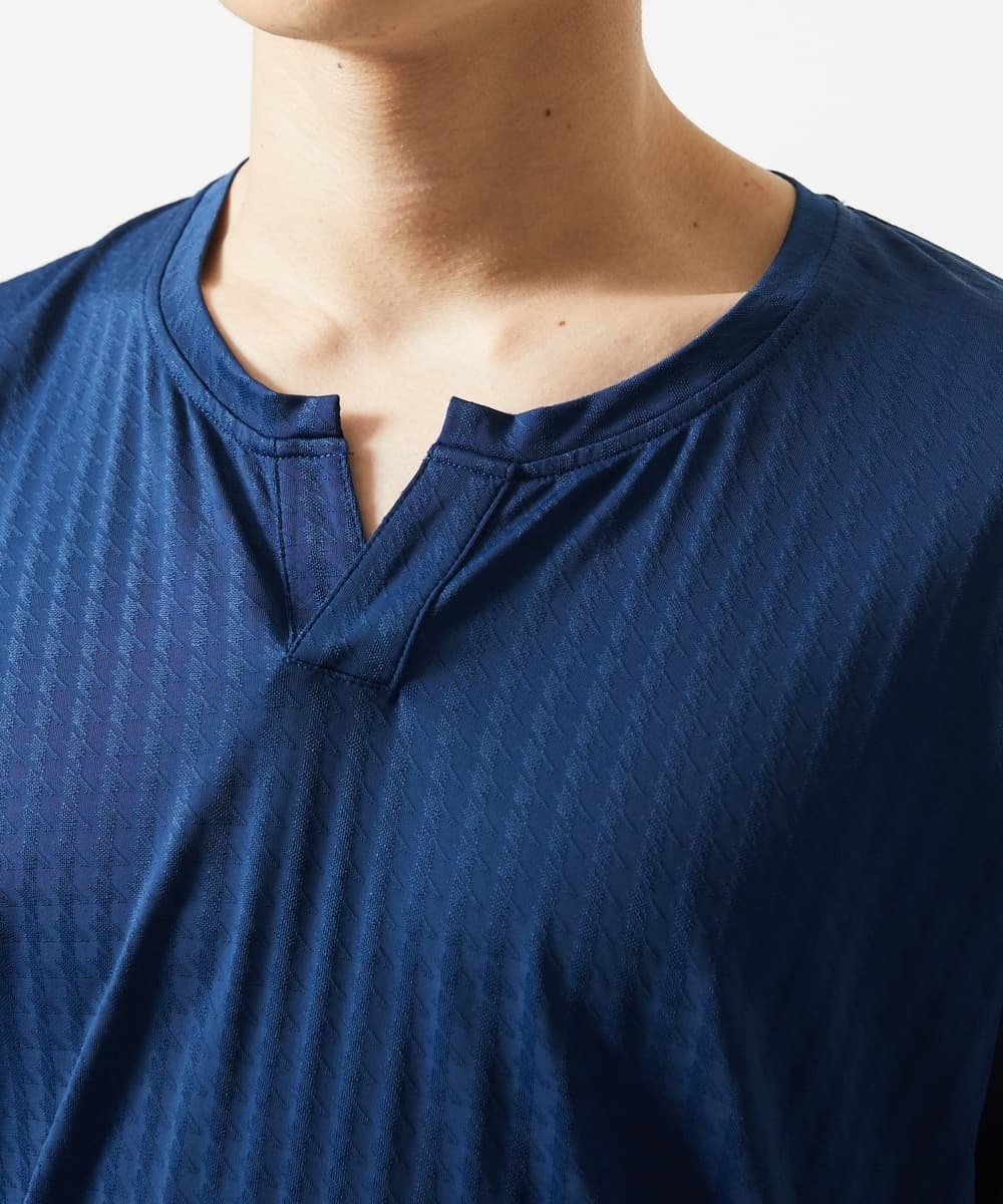 MKKGA58050 MK MICHEL KLEIN HOMME(MKミッシェルクランオム) スキッパーネックTシャツ / スリップウエーブジャガード ネイビー