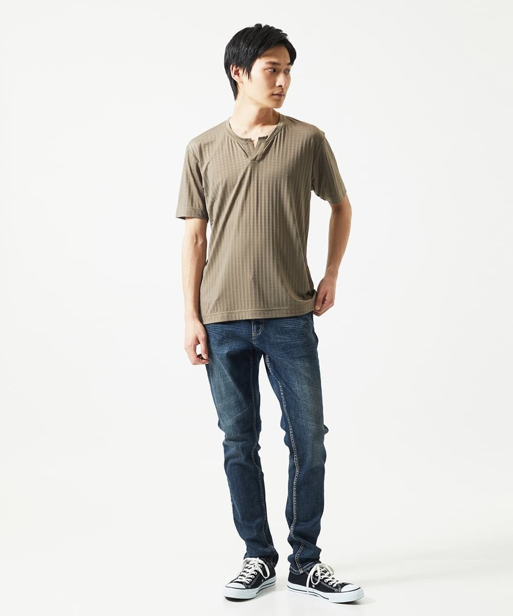 MKKGA58050 MK MICHEL KLEIN HOMME(MKミッシェルクランオム) スキッパーネックTシャツ / スリップウエーブジャガード ブラウン