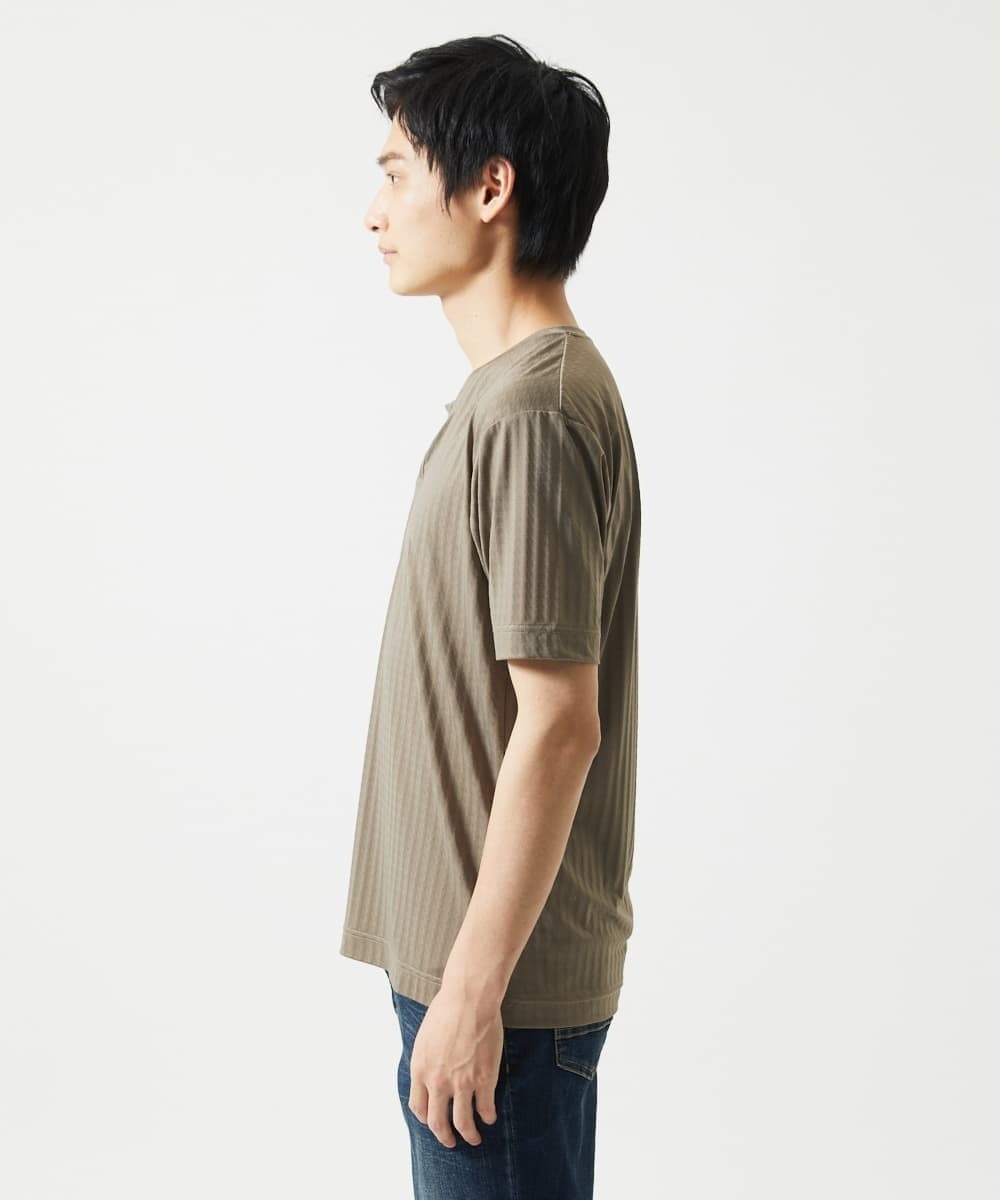 MKKGA58050 MK MICHEL KLEIN HOMME(MKミッシェルクランオム) スキッパーネックTシャツ / スリップウエーブジャガード ブラウン