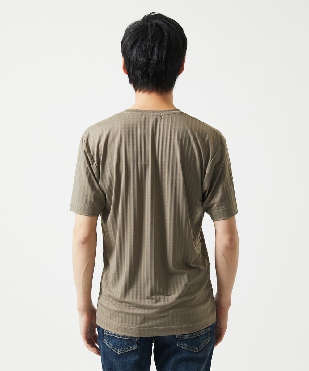 MKKGA58050 MK MICHEL KLEIN HOMME(MKミッシェルクランオム) スキッパーネックTシャツ / スリップウエーブジャガード ブラウン