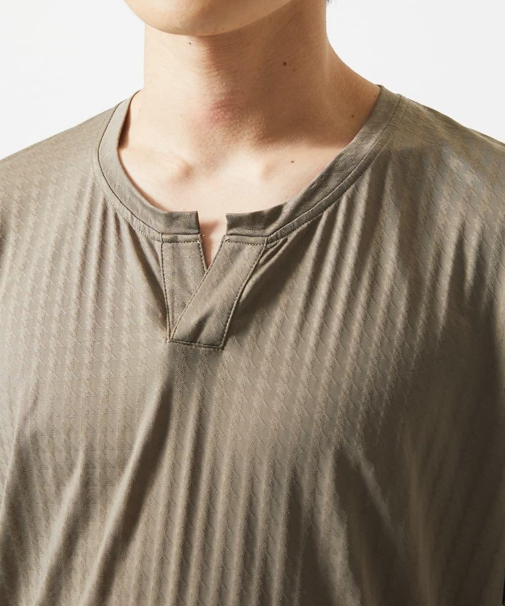 MKKGA58050 MK MICHEL KLEIN HOMME(MKミッシェルクランオム) スキッパーネックTシャツ / スリップウエーブジャガード ブラウン